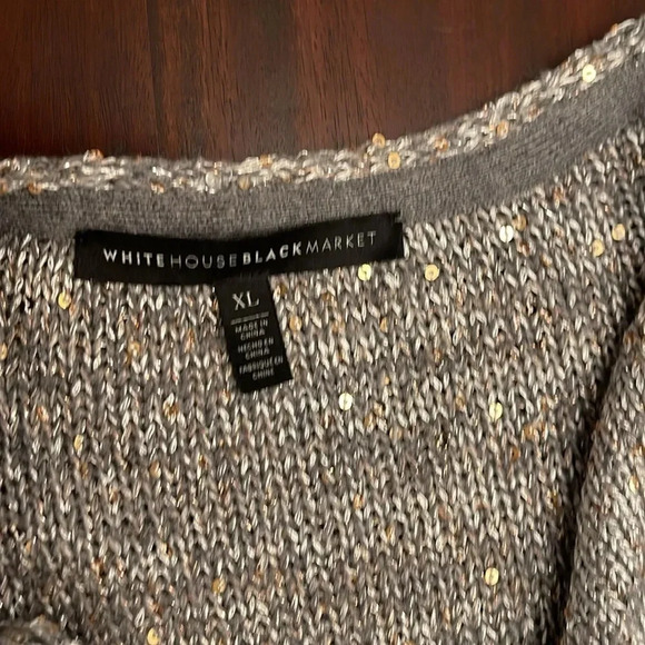 White House Black Market sparkling silver with gold sequins sweater size XL - Picture 2 of 6